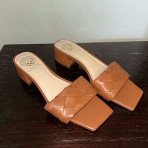 Vince Camuto Camel Brown Woven Leather Mule Sandals